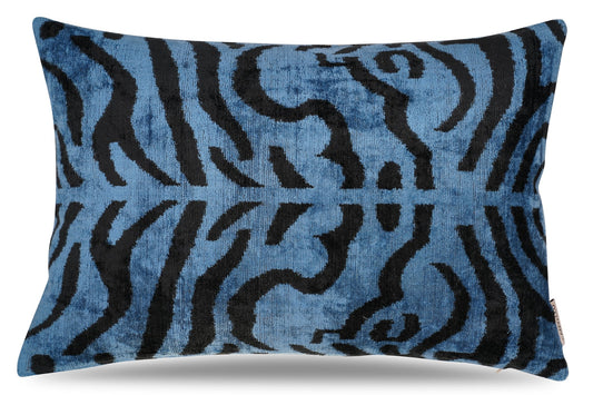 Canvello Naqvy Blue Luxury Tiger Print Throw Pillows | 16 x 24 in (40 x 60 cm)