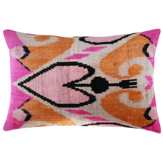 Canvello Orange Pink Handmade 16x24 Silk Velvet Pillow Organic Veg Dyed Down/Feather Filled - Canvello