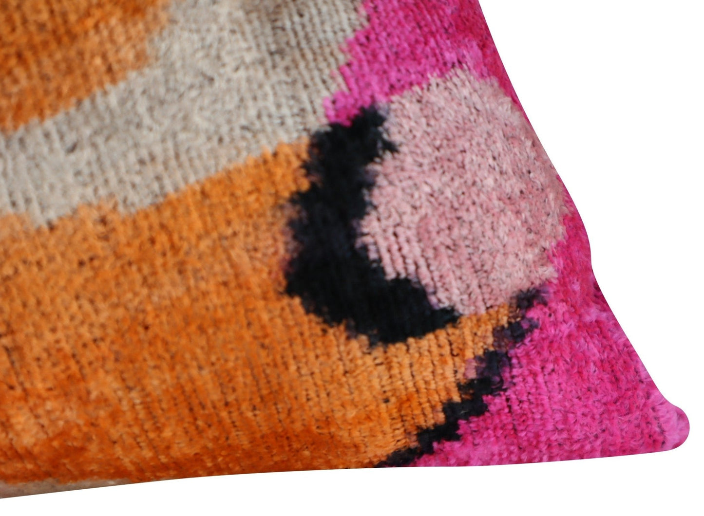 Almohada de terciopelo de seda de 16 x 24 pulgadas, hecha a mano, de color naranja y rosa, con teñido vegetal orgánico y relleno de plumas y plumón 