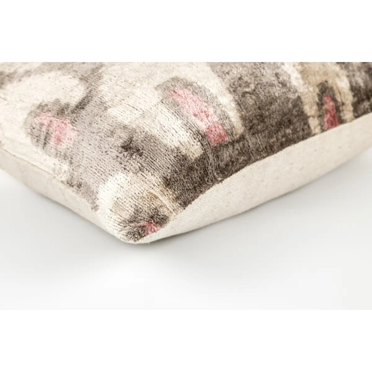 Canvello Organic Handmade Silk Velvet Pillow: 16x24 Inches with Premium Down Feather Insert - Luxury Gray Ivory Pink