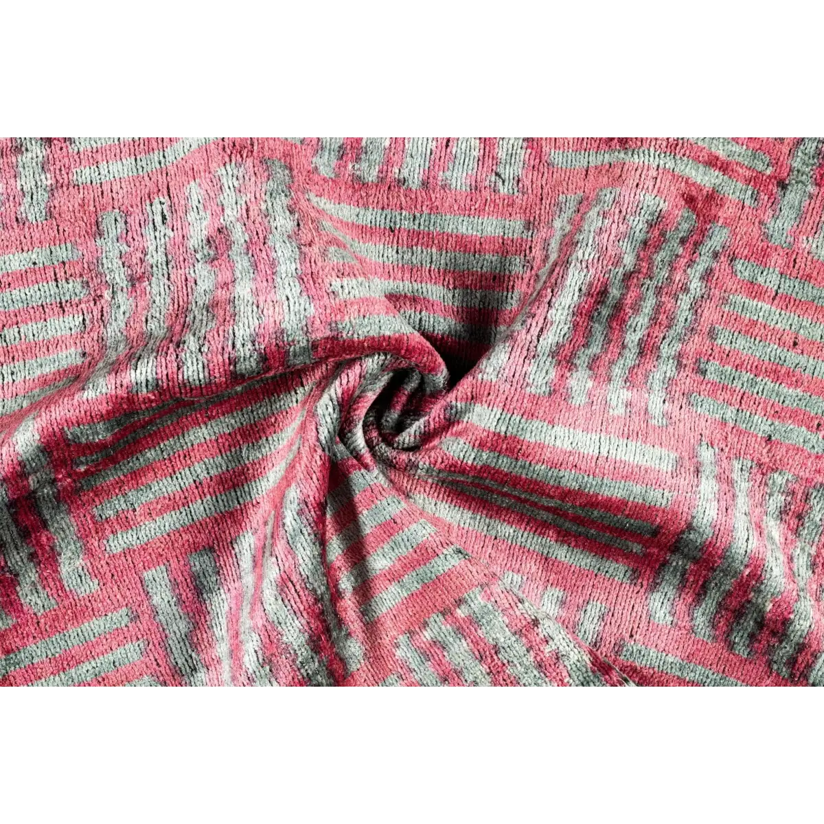 Canvello Organic Handmade Silk Velvet Pillow: 16x24 Inches with Premium Down Feather Insert - Luxury Red Gray Geometric