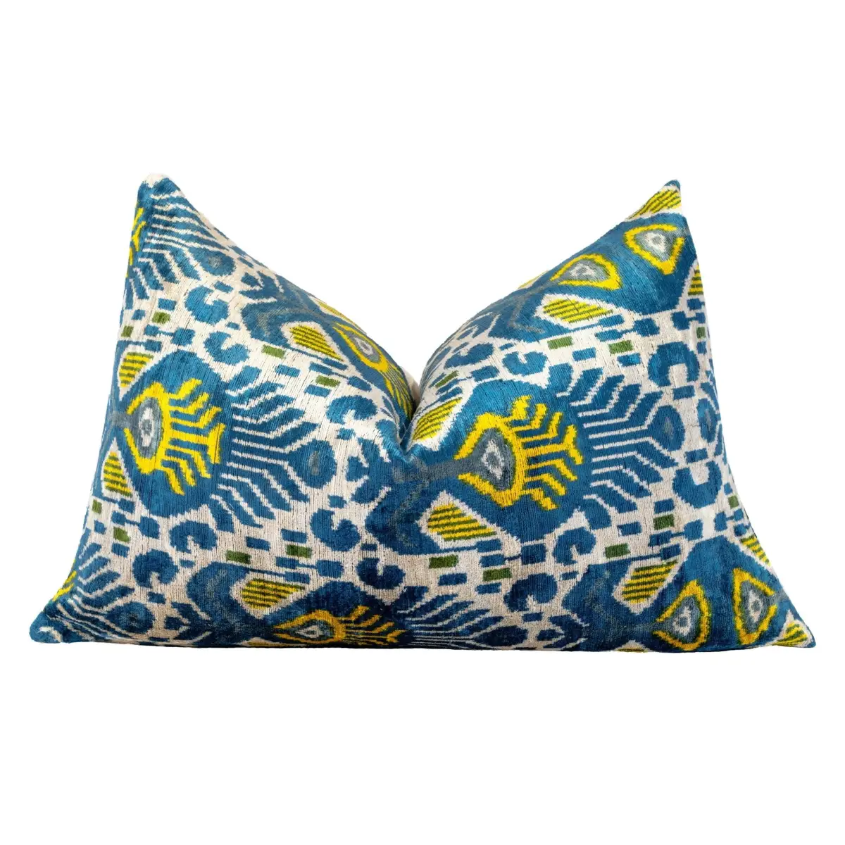 Canvello Organic Handmade Silk Velvet Pillow: 16x24 Inches with Premium Down Feather Insert - Luxury Blue Gold