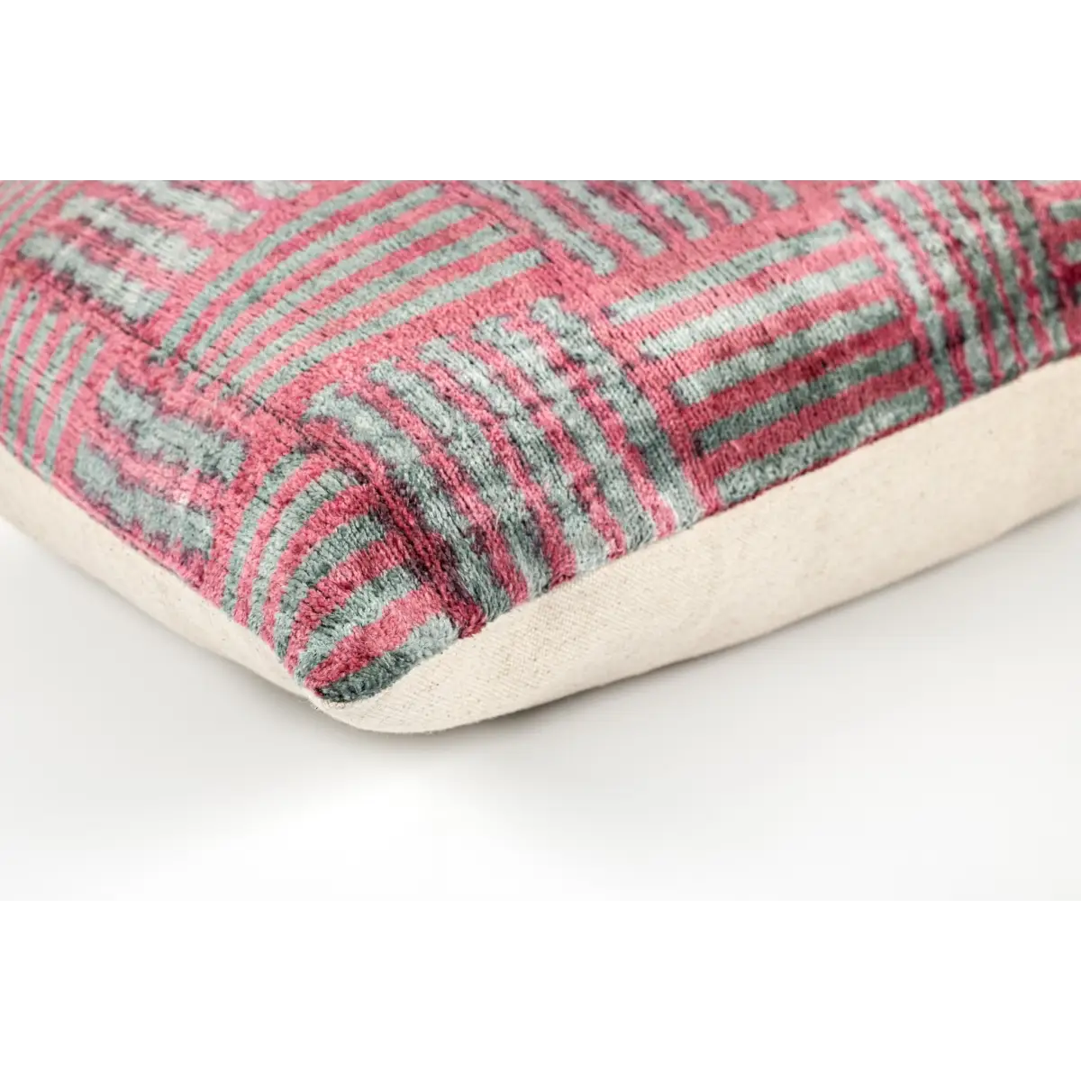 Canvello Organic Handmade Silk Velvet Pillow: 16x24 Inches with Premium Down Feather Insert - Luxury Red Gray Geometric