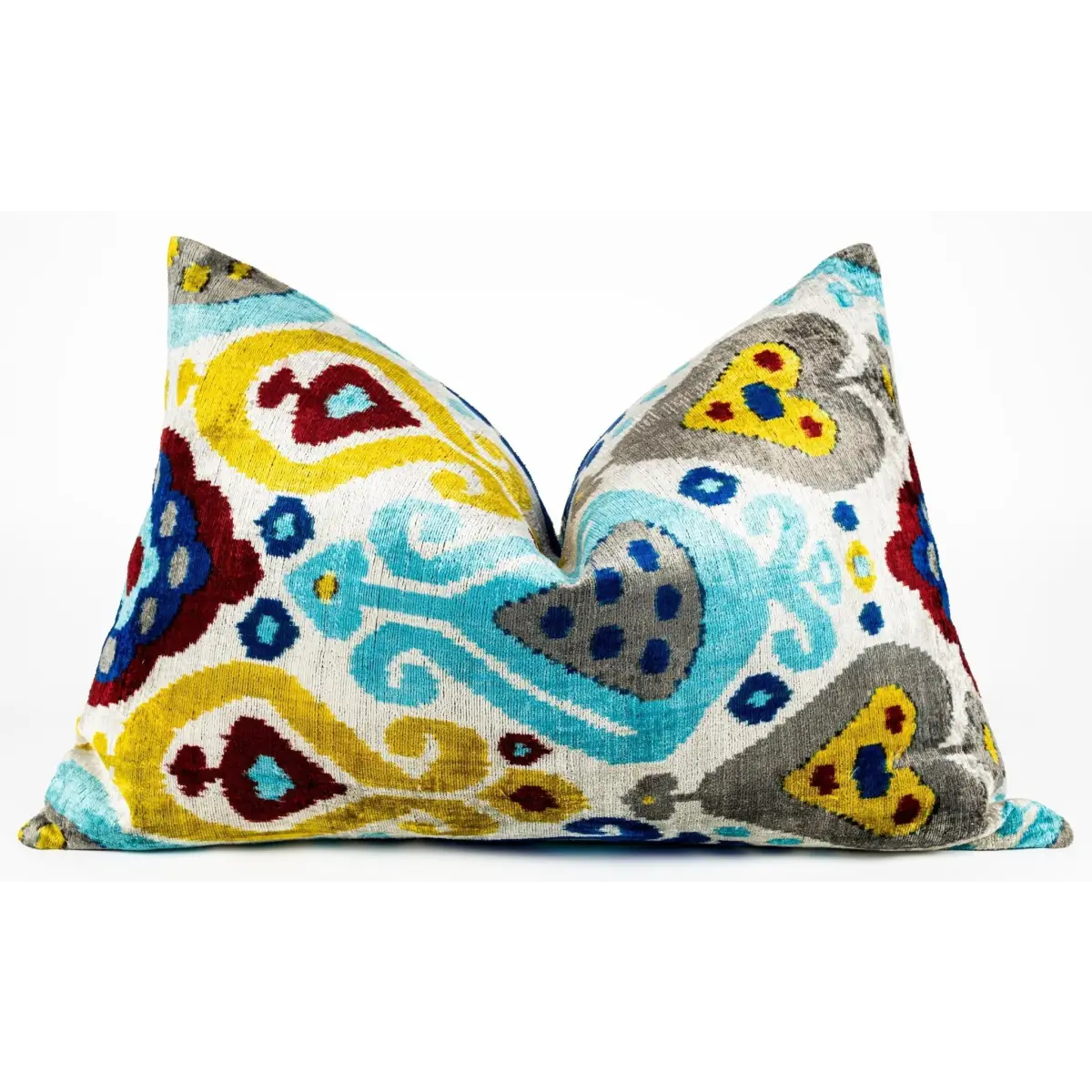Canvello Organic Handmade Silk Velvet Pillow: 16x24 Inches with Premium Down Feather Insert - Luxury Blue Gold Gray