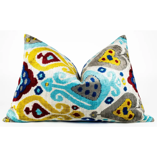 Canvello Organic Handmade Silk Velvet Pillow: 16x24 Inches with Premium Down Feather Insert - Luxury Blue Gold Gray