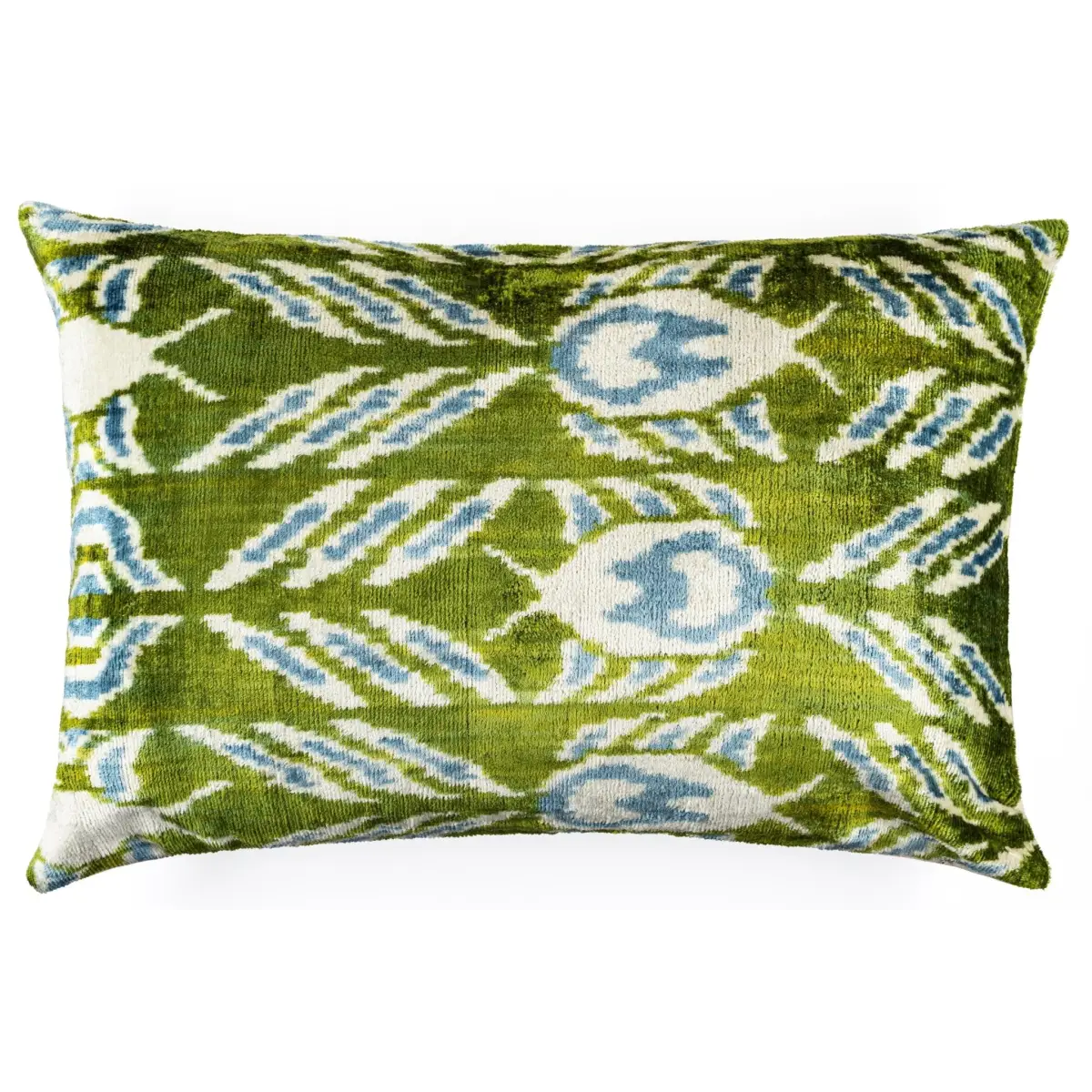 Canvello Organic Handmade Silk Velvet Pillow: 16x24 Inches with Premium Down Feather Insert - Luxury Green Geometric