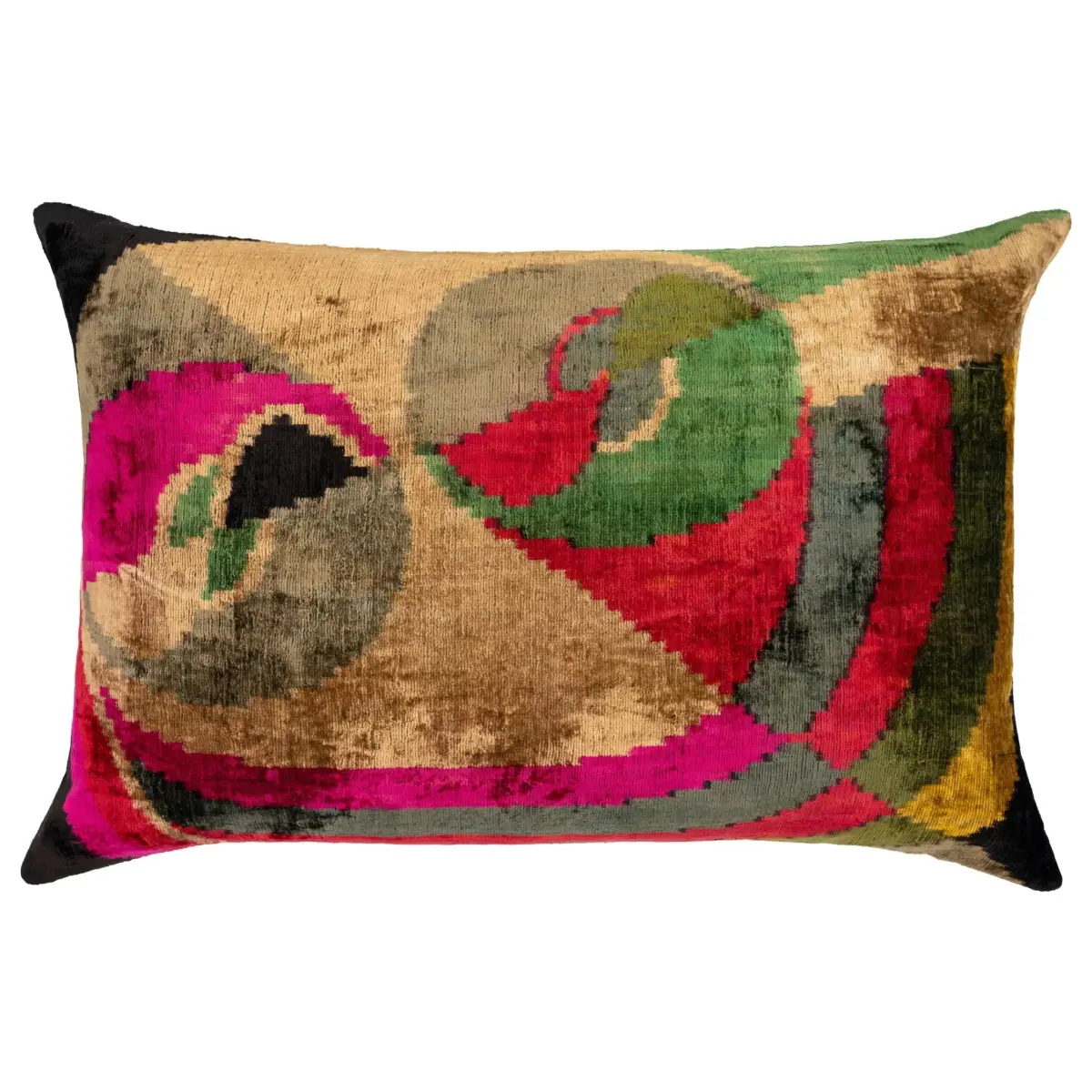 Canvello Organic Handmade Silk Velvet Pillow: 16x24 Inches with Premium Down Feather Insert - Luxury Gold Green Pink