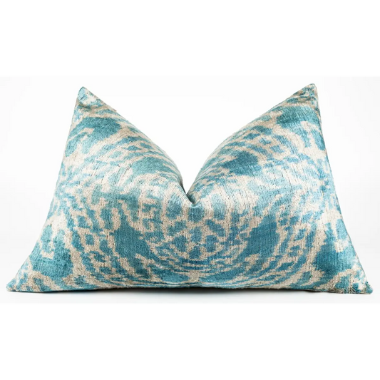 Canvello Organic Handmade Silk Velvet Pillow: 16x24 Inches with Premium Down Feather Insert - Luxury Green Geometric
