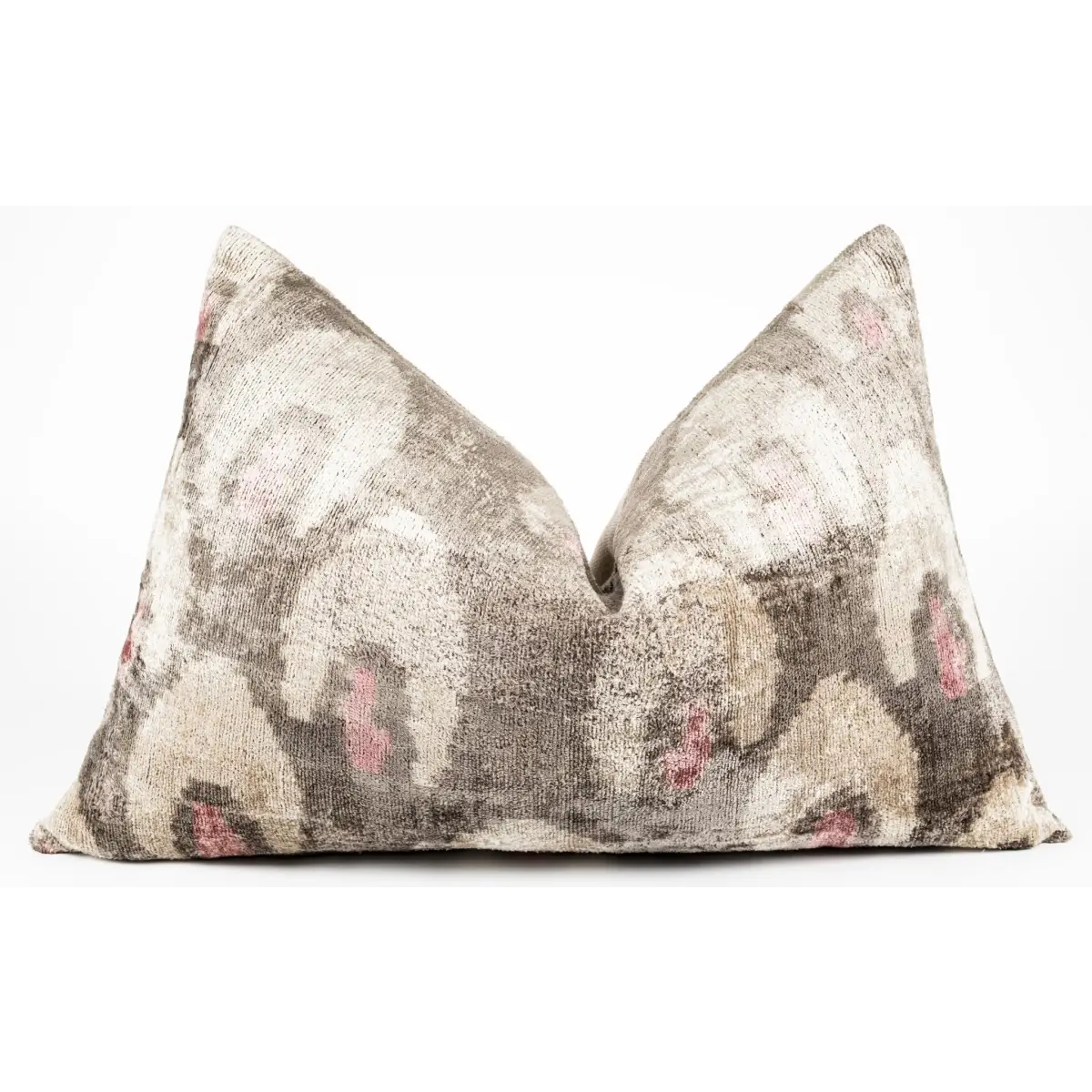 Canvello Organic Handmade Silk Velvet Pillow: 16x24 Inches with Premium Down Feather Insert - Luxury Gray Ivory Pink
