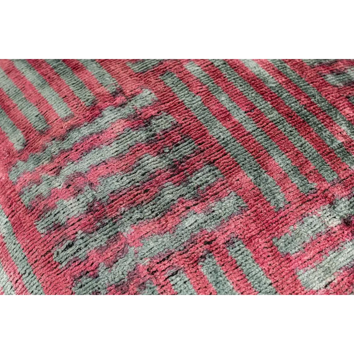 Canvello Organic Handmade Silk Velvet Pillow: 16x24 Inches with Premium Down Feather Insert - Luxury Red Gray Geometric