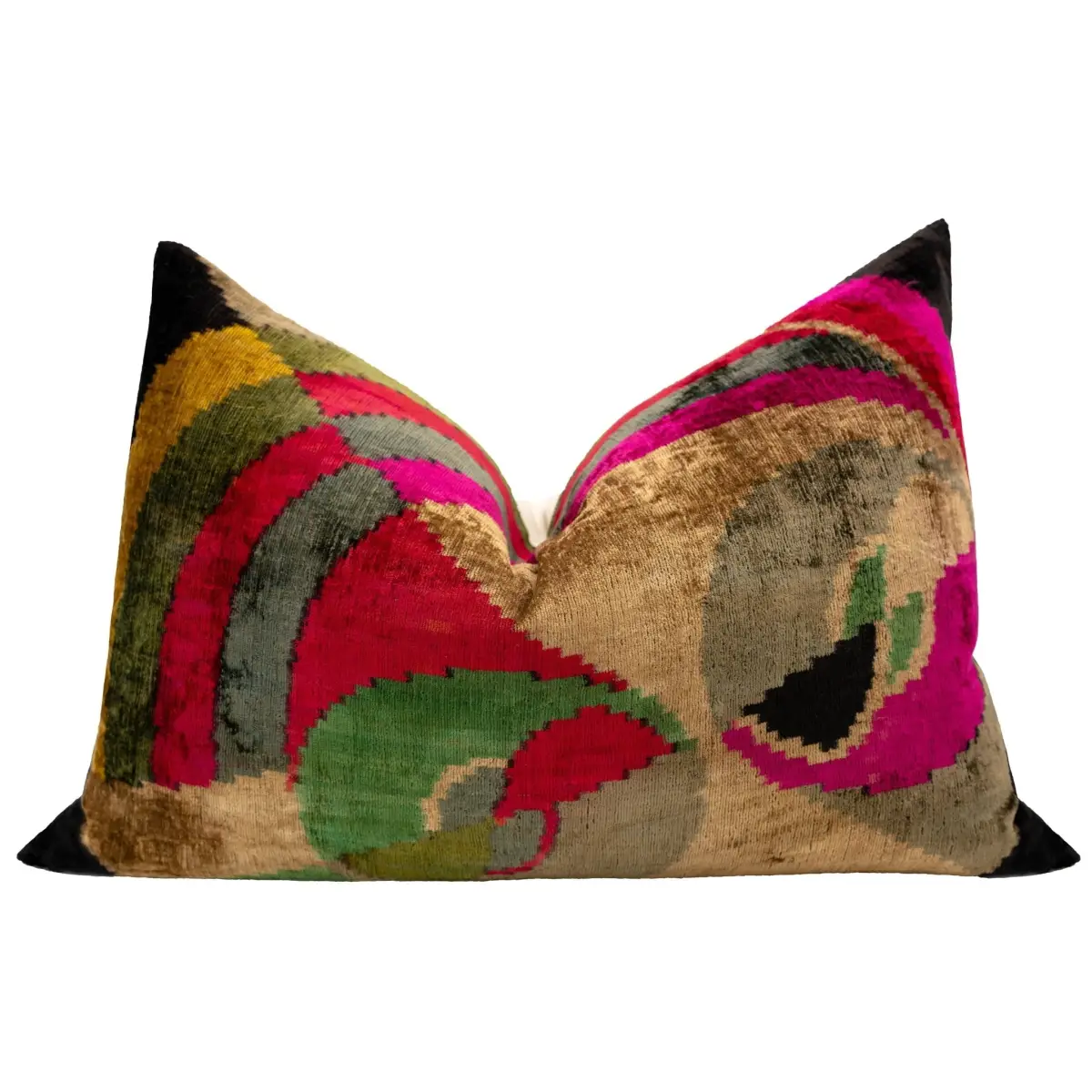 Canvello Organic Handmade Silk Velvet Pillow: 16x24 Inches with Premium Down Feather Insert - Luxury Gold Green Pink
