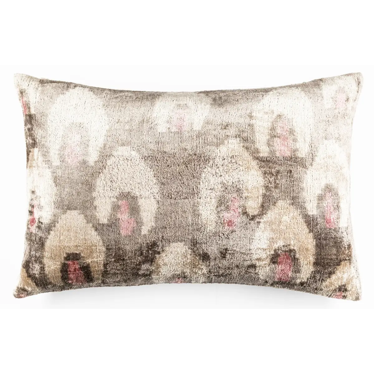 Canvello Organic Handmade Silk Velvet Pillow: 16x24 Inches with Premium Down Feather Insert - Luxury Gray Ivory Pink