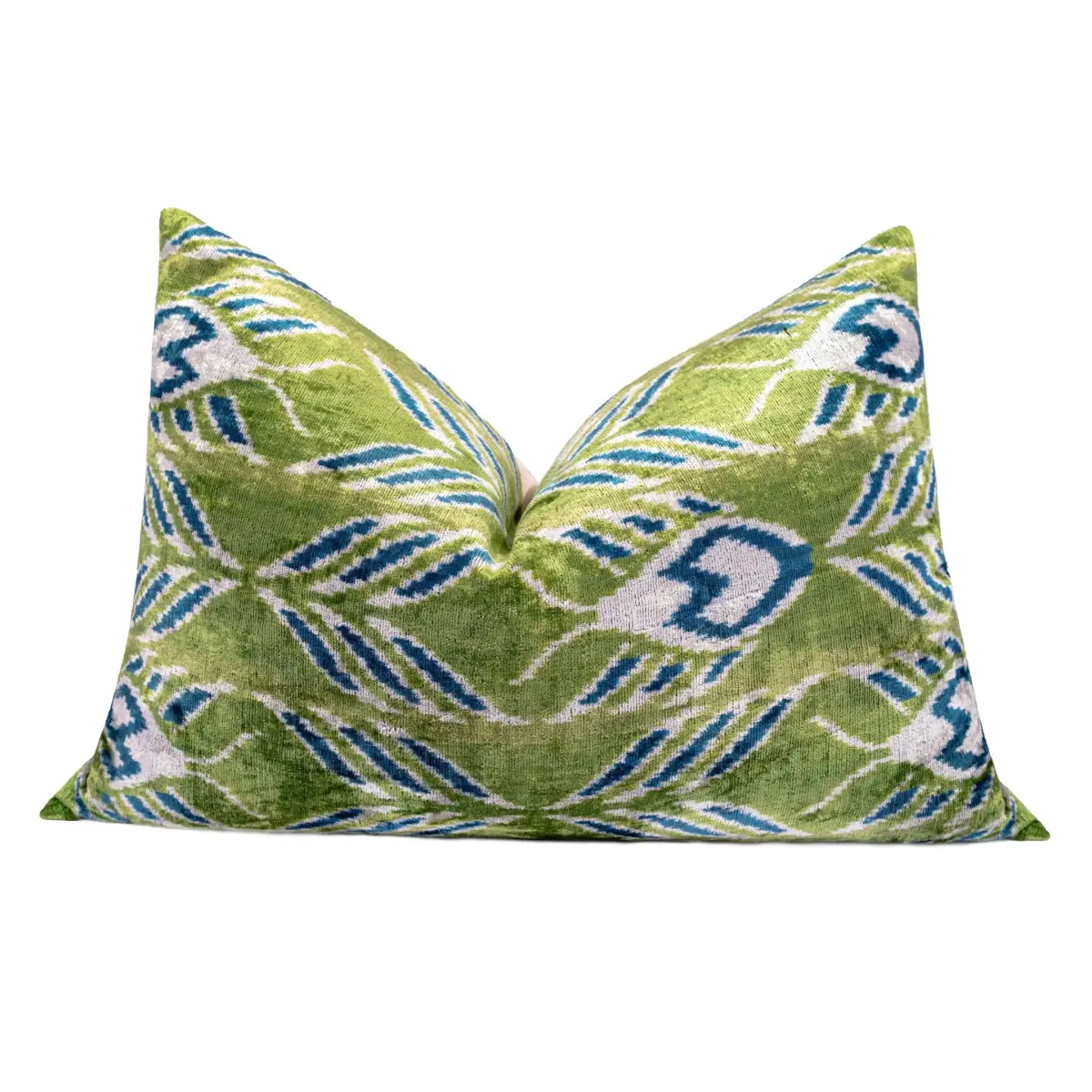 Canvello Organic Handmade Silk Velvet Pillow: 16x24 Inches with Premium Down Feather Insert - Luxury Green Blue
