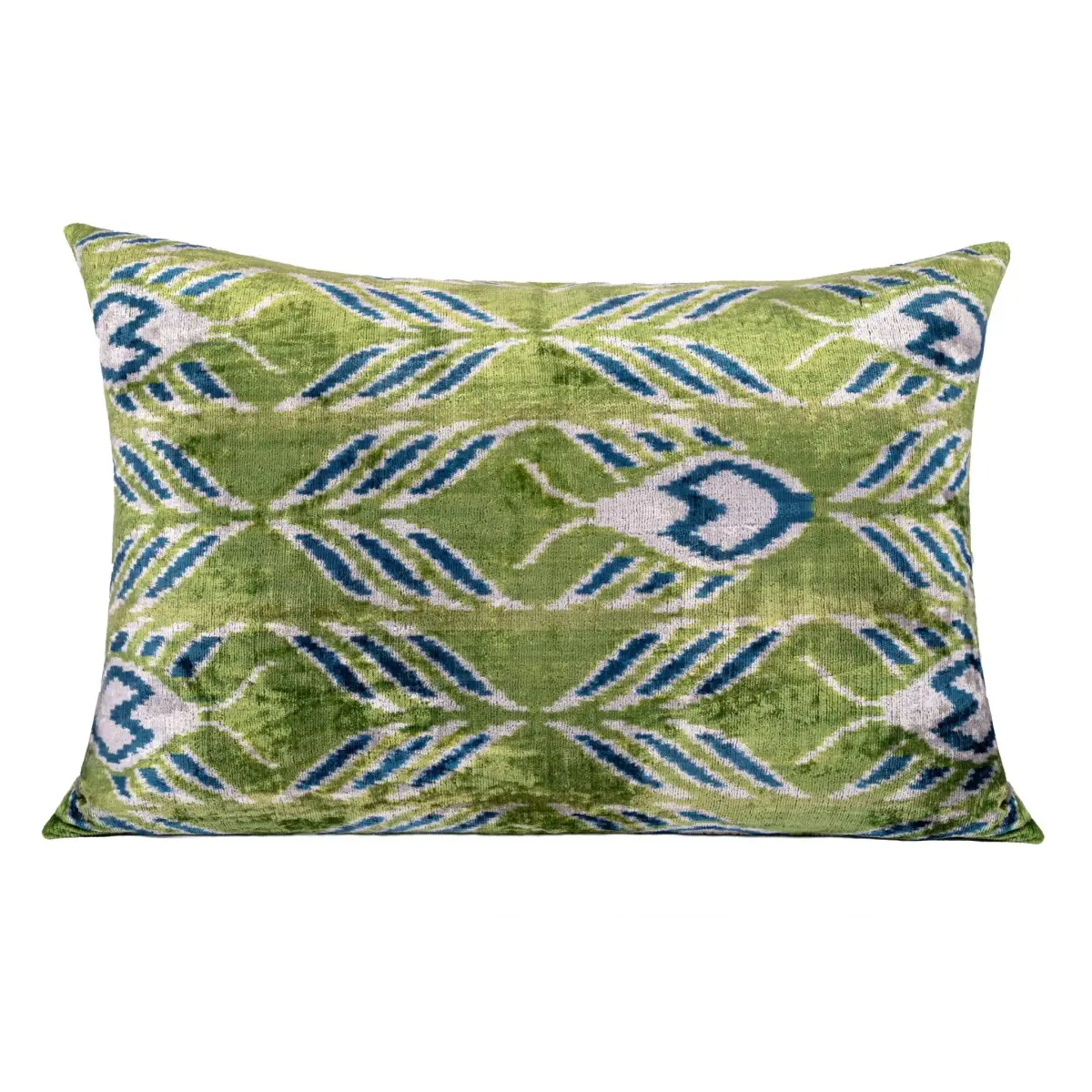 Canvello Organic Handmade Silk Velvet Pillow: 16x24 Inches with Premium Down Feather Insert - Luxury Green Blue