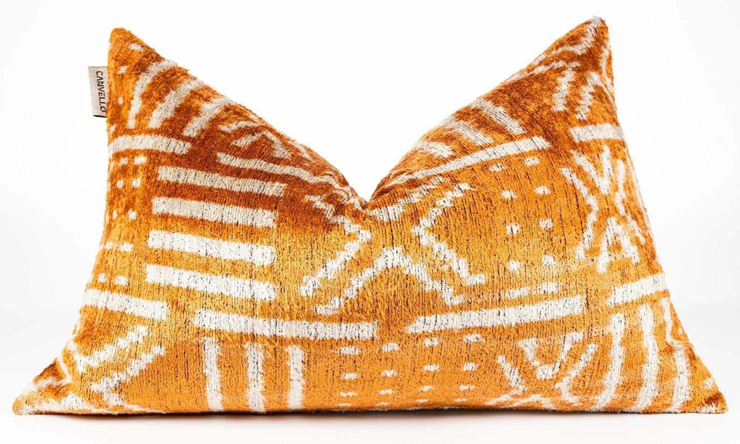 Canvello Organic Handmade Silk Velvet Pillow: 16x24 Inches with Premium Down Feather Insert - Luxury Copper Orange Geometric Floral Pattern