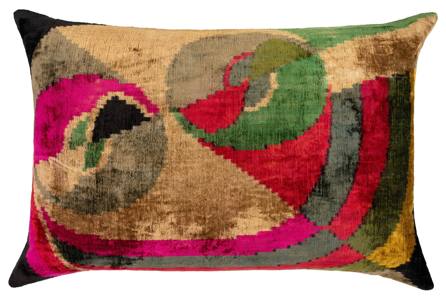 Almohada de terciopelo de seda orgánica hecha a mano Canvello: 16 x 24 pulgadas con relleno de plumas de primera calidad - Lujo dorado, verde y rosa 