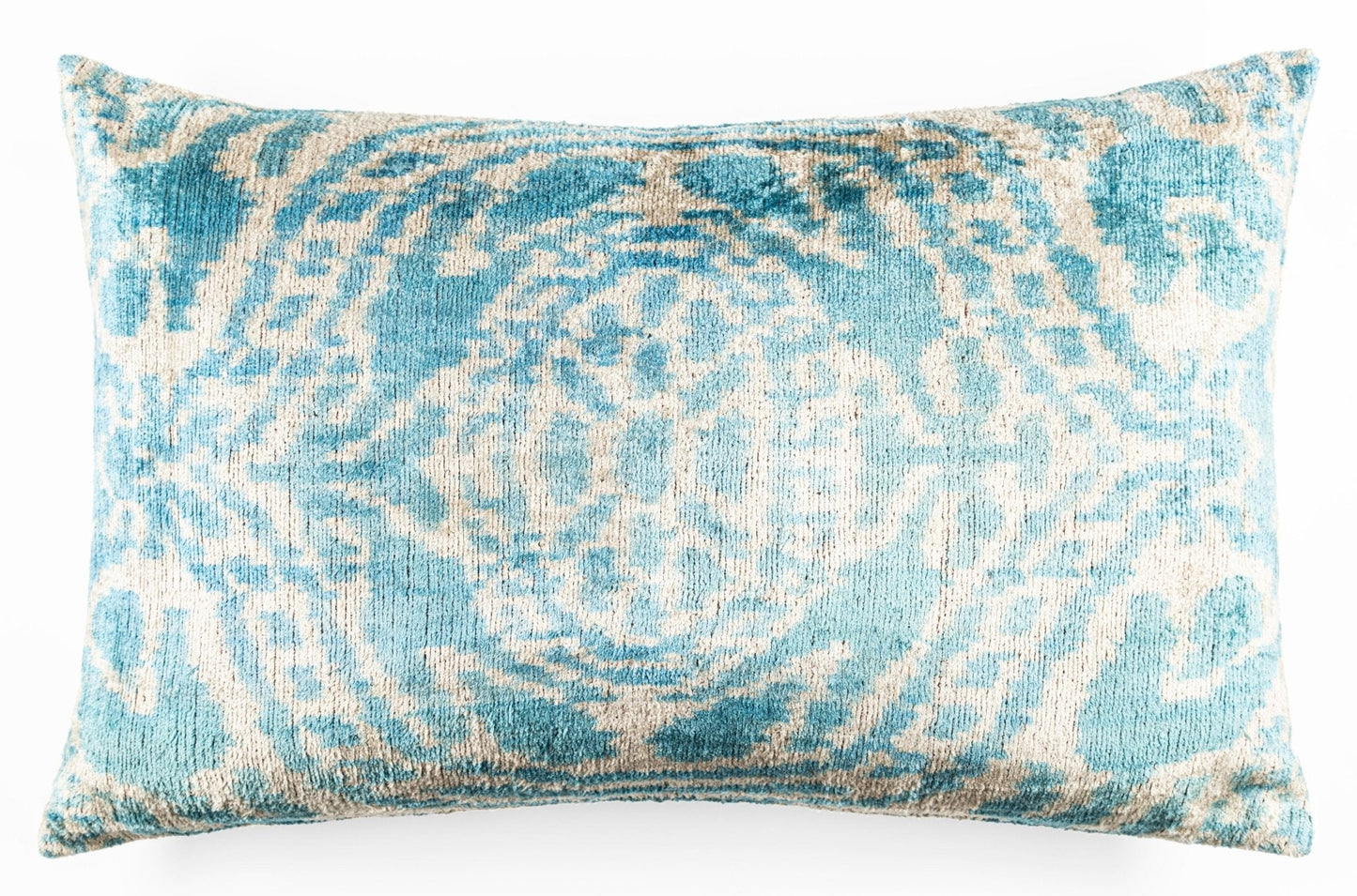 Canvello Organic Handmade Silk Velvet Pillow: 16x24 Inches with Premium Down Feather Insert - Luxury Green Geometric Floral Pattern