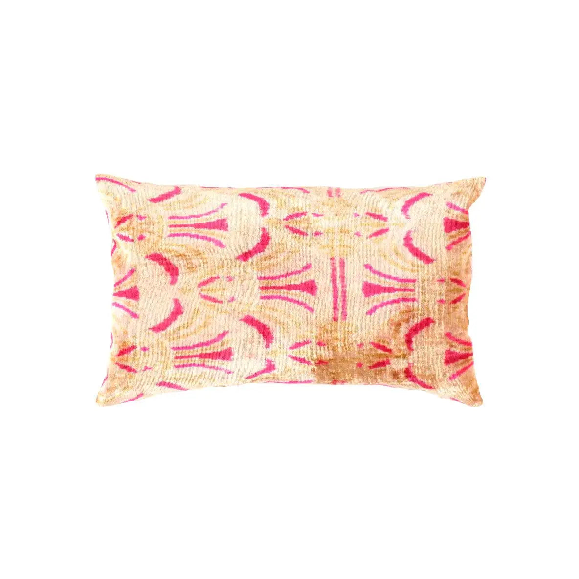 Luxury Silk Velvet Pillow - Pastel Ivory Ikat Lumbar 16’’x24’’ - Canvello