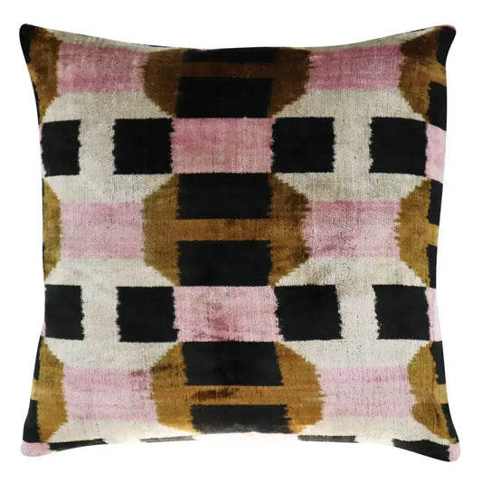 Canvello Pink Brown Handmade 16x16 Silk Velvet Pillow Organic Veg Dyed Down/Feather Filled - Canvello