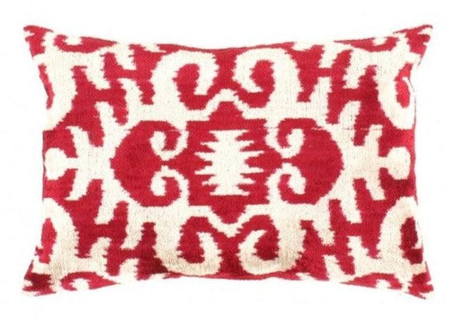 Coussin décoratif en velours Ikat rouge et blanc Canvello - 16" X 24"