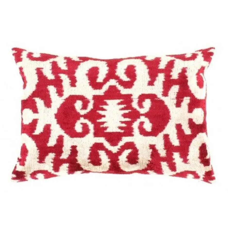 Canvello Red White Designer Ikat Velvet Throw Pillow - 16’’ X 24’’ - Red - Canvello