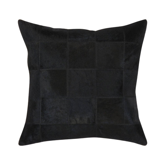 Coussin décoratif en cuir de vache noir à carreaux Safari Canvello de 43 cm