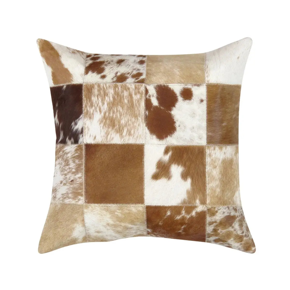 Canvello Safari Checkered Brown Cowhide 17’’ Decorative Throw Pillow - Brown / 17’’ x 17’’ - Canvello