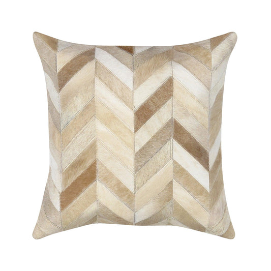 Coussin décoratif en cuir de vache marron Canvello Safari Chevron L. 17"