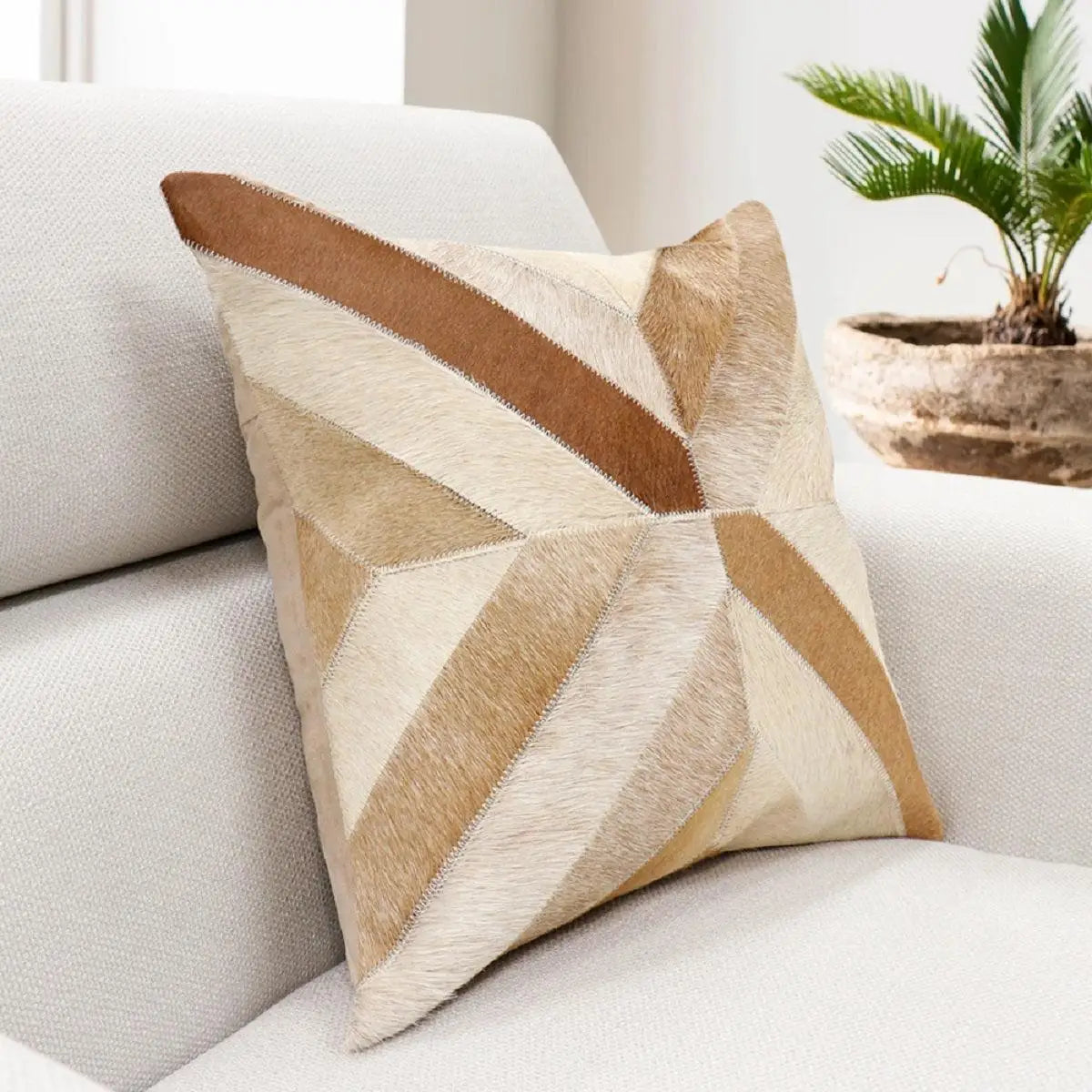 Canvello Safari Chevron L. Brown Cowhide 17’’ Decorative Throw Pillow - L. Brown / 17’’ x 17’’ - Canvello