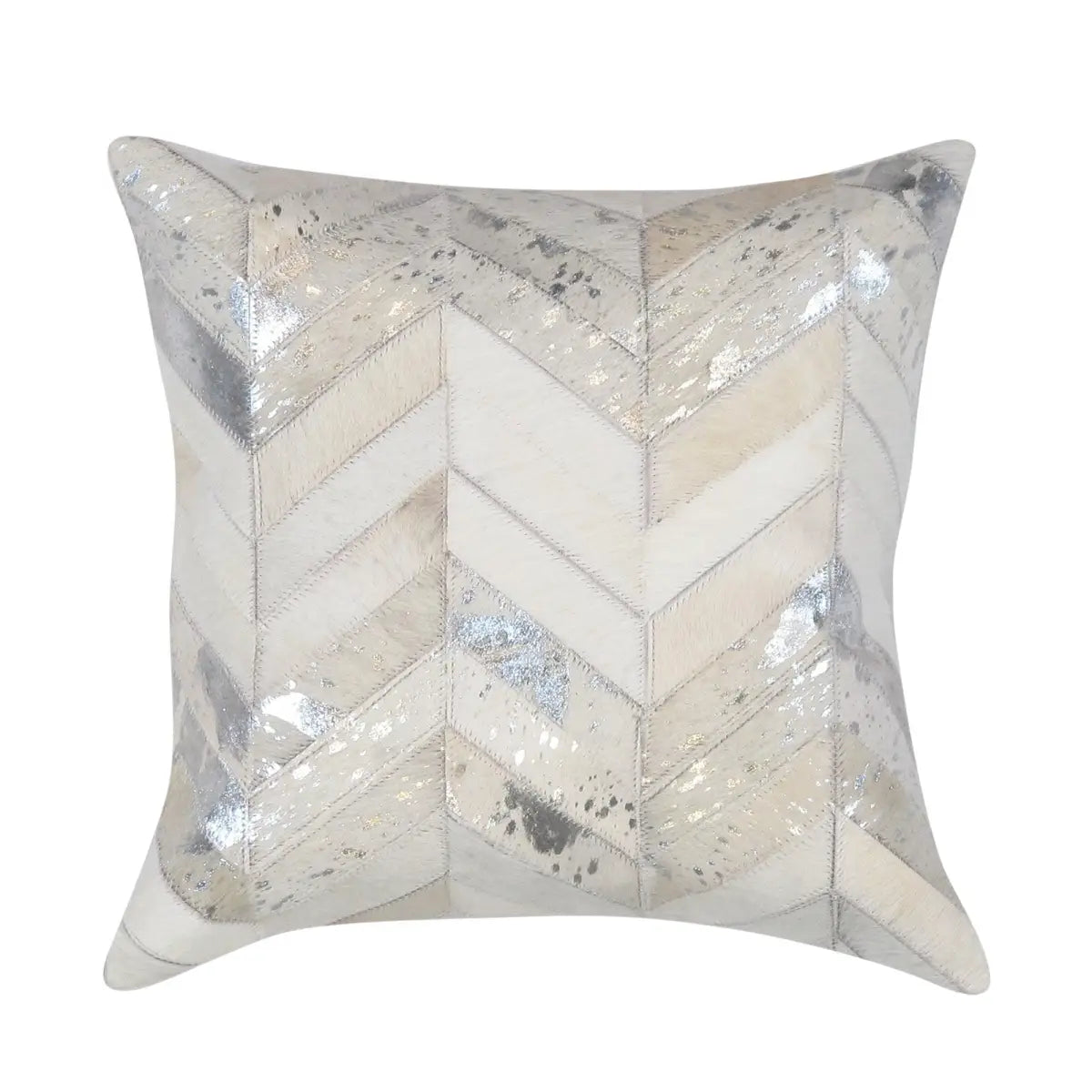 Canvello Safari Chevron Silver Cowhide 17’’ Decorative Throw Pillow - Silver / 17’’ x 17’’ - Canvello