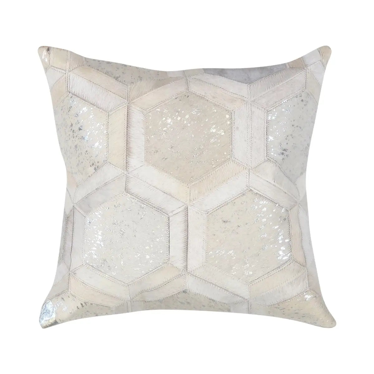 Canvello Safari Geometric Silver Cowhide 17’’ Decorative Throw Pillow - Silver / 17’’ x 17’’ - Canvello