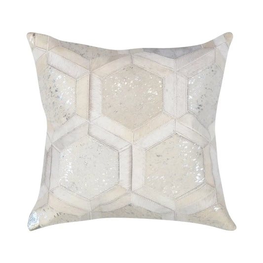 Canvello Safari Geometric Silver Cowhide 17’’ Decorative Throw Pillow - Silver / 17’’ x 17’’ - Canvello