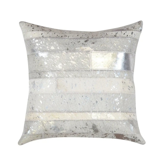 Canvello Safari Striped Silver Cowhide 17’’ Decorative Throw Pillow - Silver / 17’’ x 17’’ - Canvello