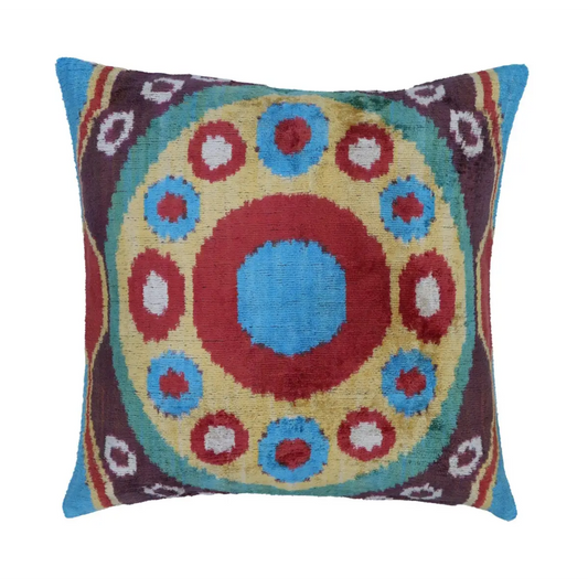 Canvello Silk Velvet Gold Blue Red Pillows - 16x16 - Canvello