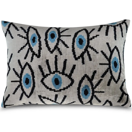Canvello Silver Black Blue Vegetable Dyed Handmade Turkish Silk Velvet Pillow - A Work of Art - Canvello