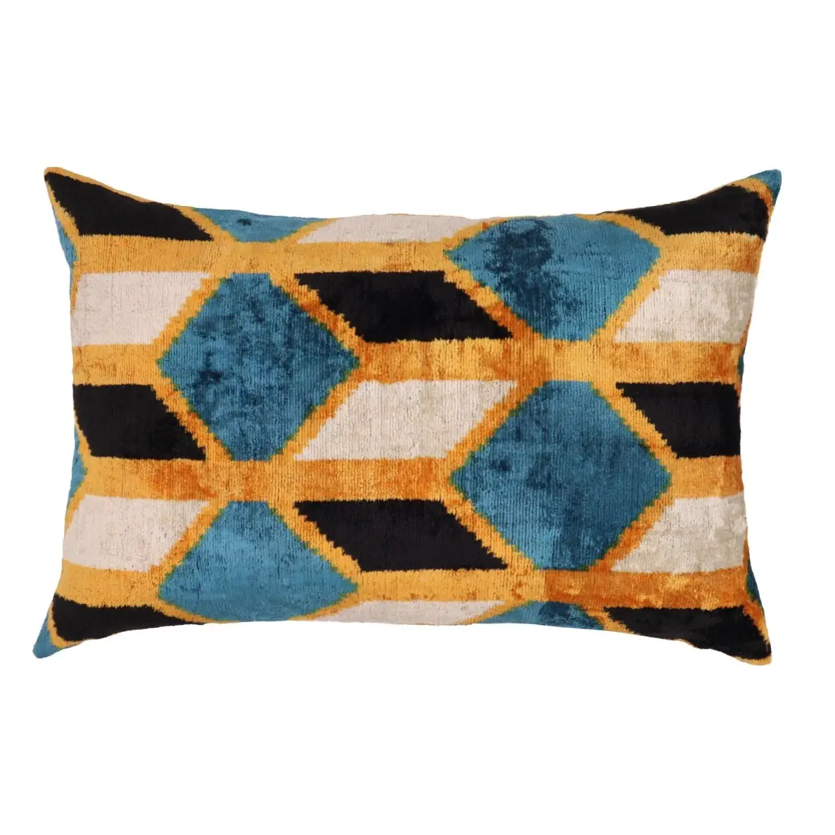 Canvello Soft Velvet Blue Gold Black Pillows For Sofa - 16X24 - Canvello