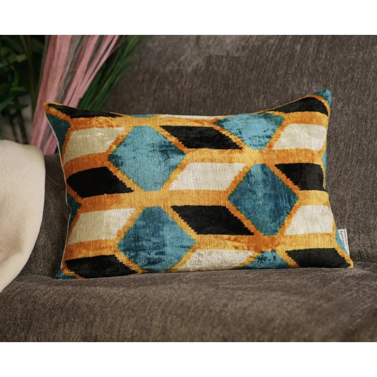 Canvello Soft Velvet Blue Gold Black Pillows For Sofa - 16X24 - Canvello