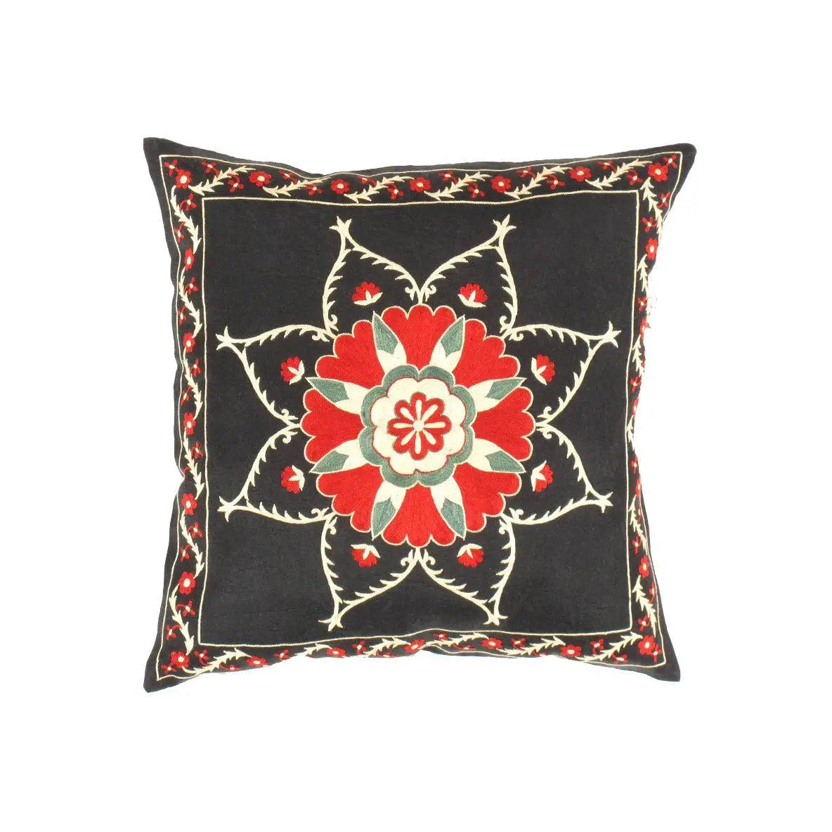 Canvello Suzani Black And Red Pillows - TS 204 - Black - Red / 1’ x 1’ - Canvello