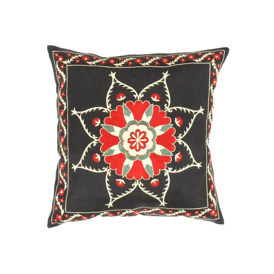 Canvello Suzani Black And Red Pillows - TS 204 - Black - Red / 1’ x 1’ - Canvello
