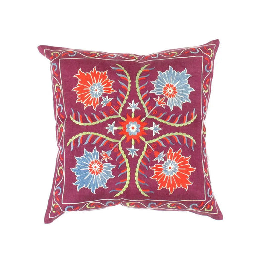 Canvello Suzani Embroidered Throw Pillow - TS 2 - Red Devil - Rust / 1’ x 1’ - Canvello