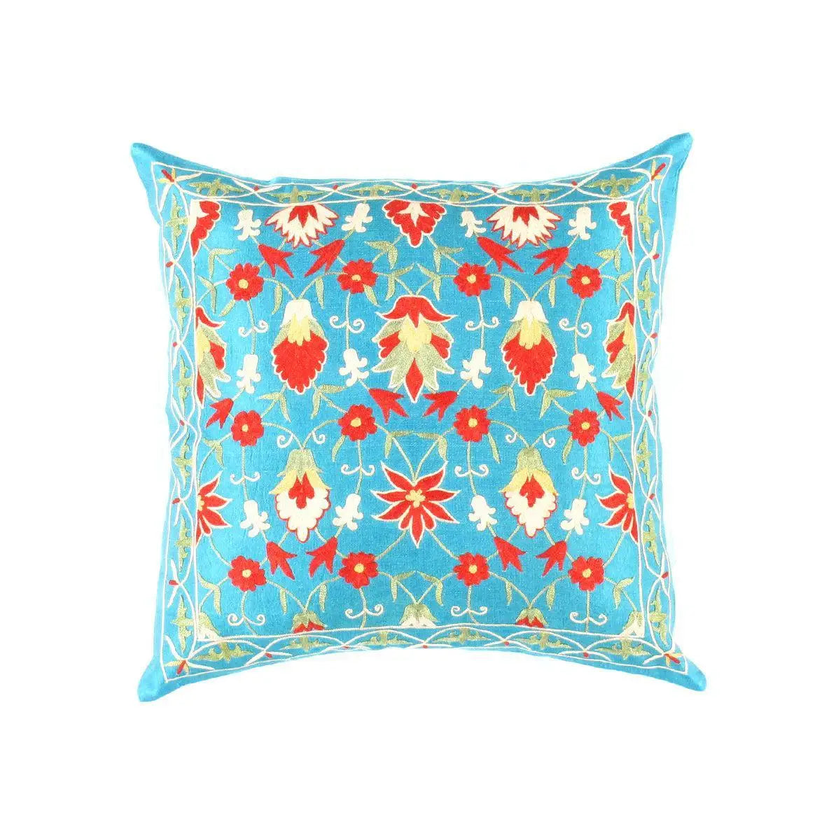Canvello Suzani Turkish Light Blue Throw Pillows - TS 1 - light blue - Red / 1’ x 1’ - Canvello