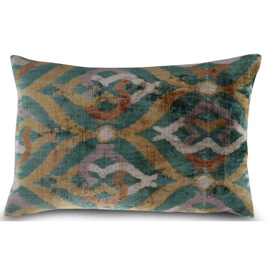 Canvello Teal Beige Brown Vegetable Dyed Handmade Turkish Silk Velvet Pillow - A Work of Art - Canvello
