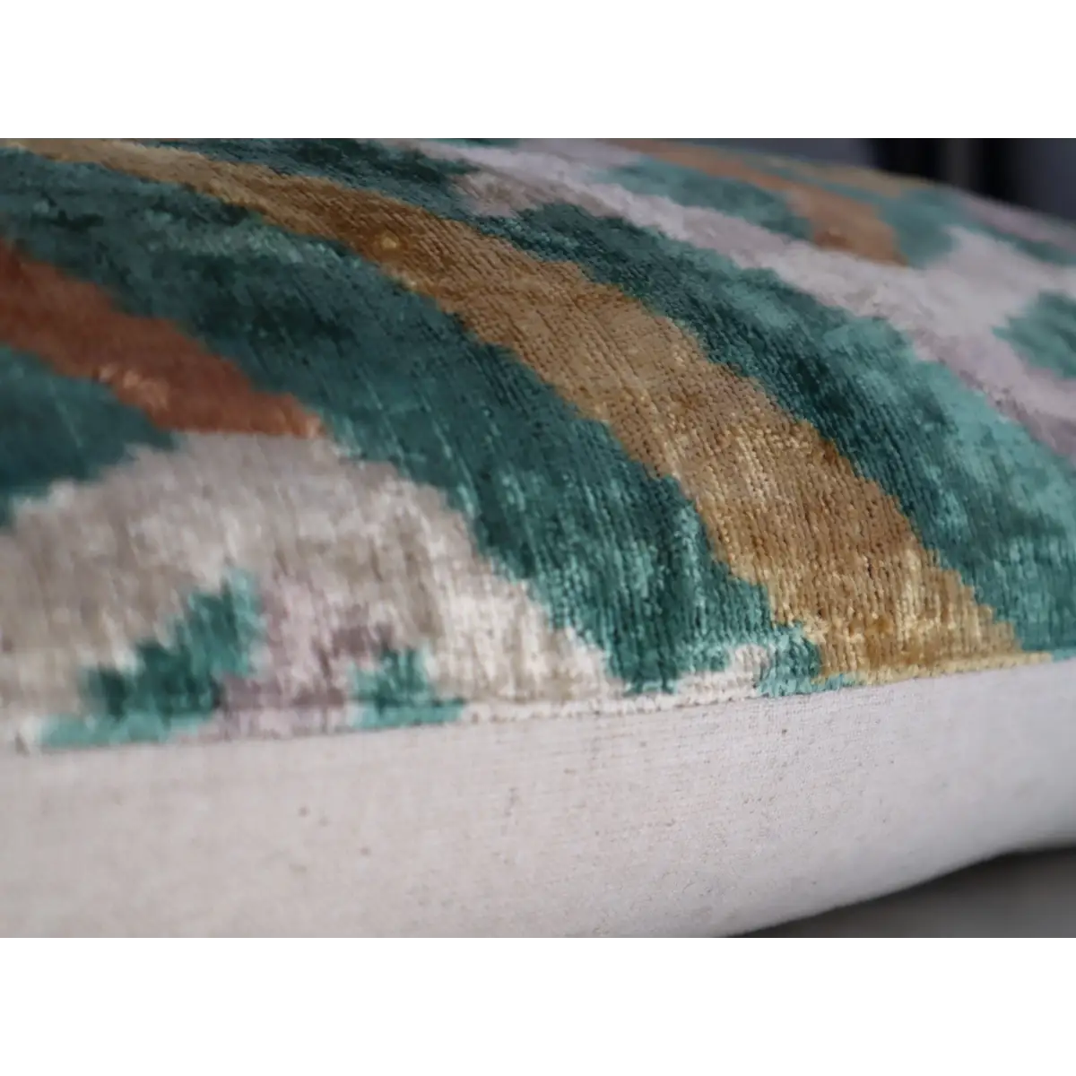 Canvello Teal Beige Brown Vegetable Dyed Handmade Turkish Silk Velvet Pillow - A Work of Art - Canvello