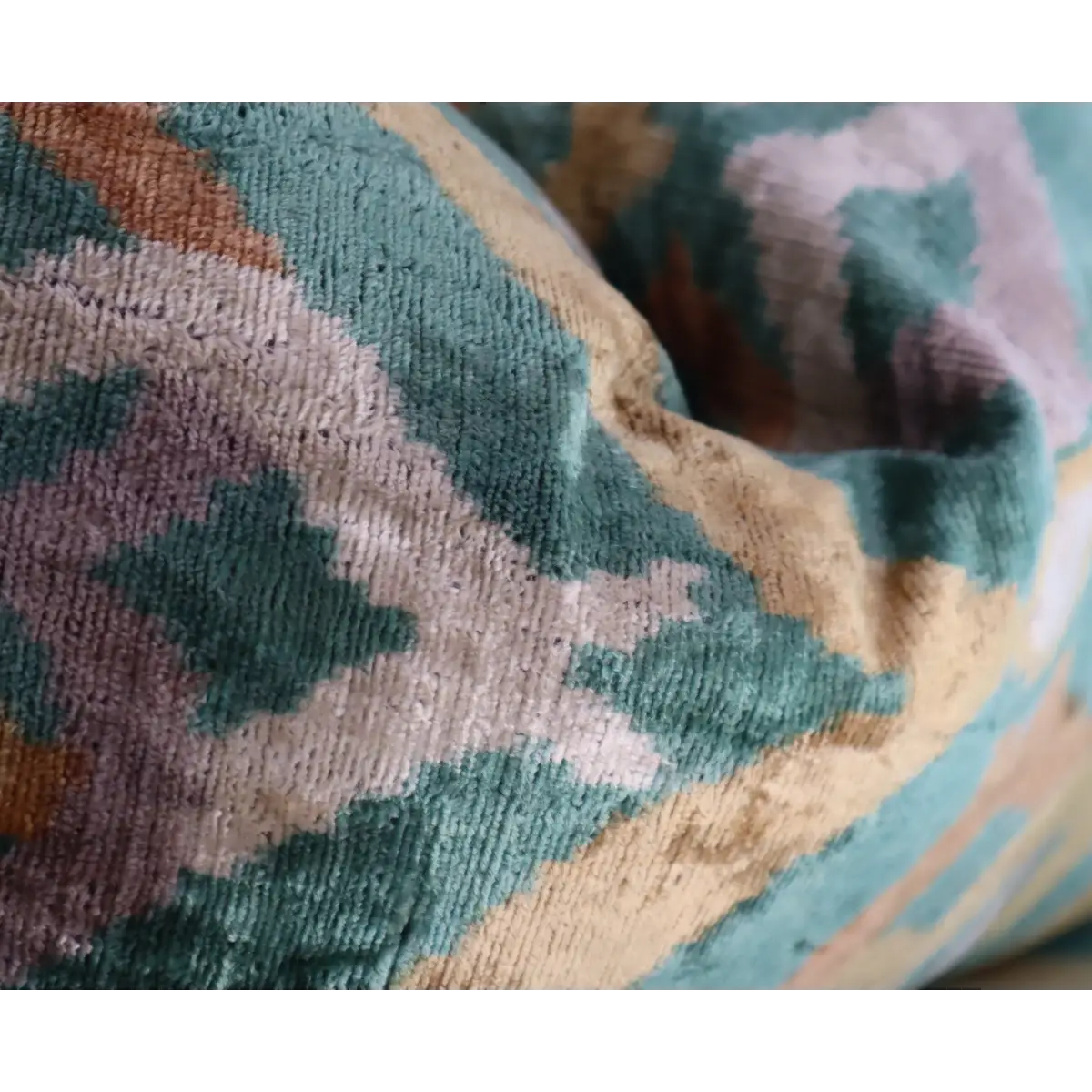 Canvello Teal Beige Brown Vegetable Dyed Handmade Turkish Silk Velvet Pillow - A Work of Art - Canvello