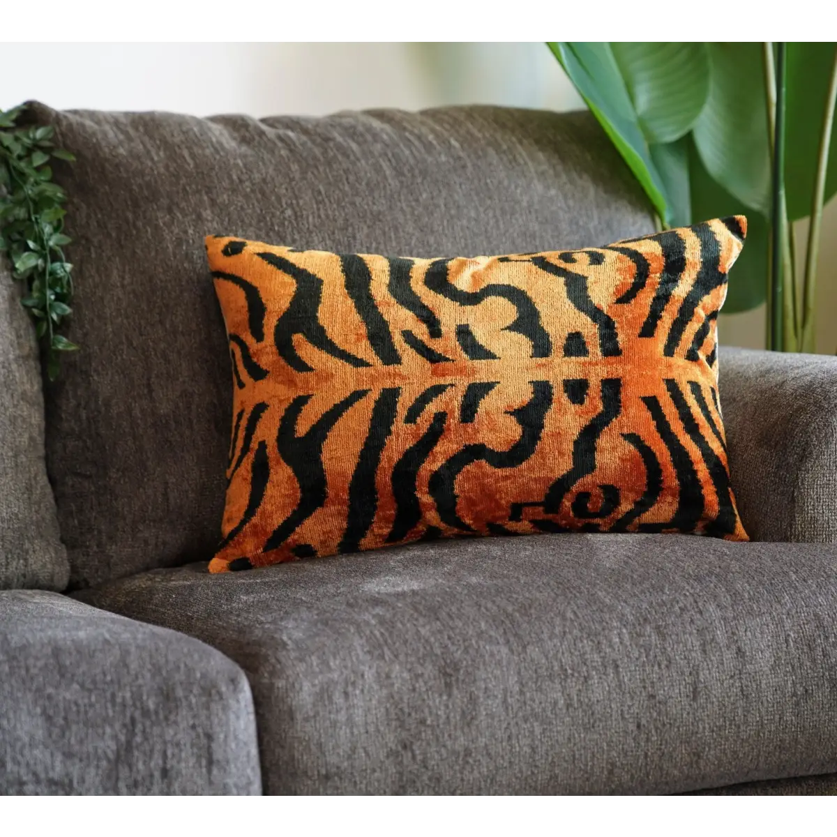 Canvello Tiger Print Burnt Orange Throw Pillow | 16x24 | 16x16 |Set of 2| - Canvello