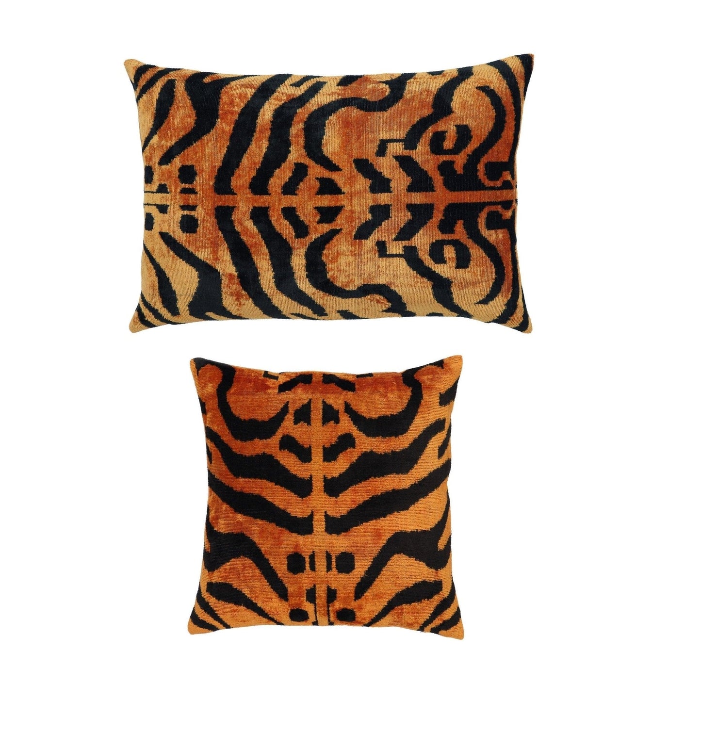 Coussin décoratif orange brûlé à imprimé tigre Canvello | 16x24 | 16x16 | Lot de 2 |