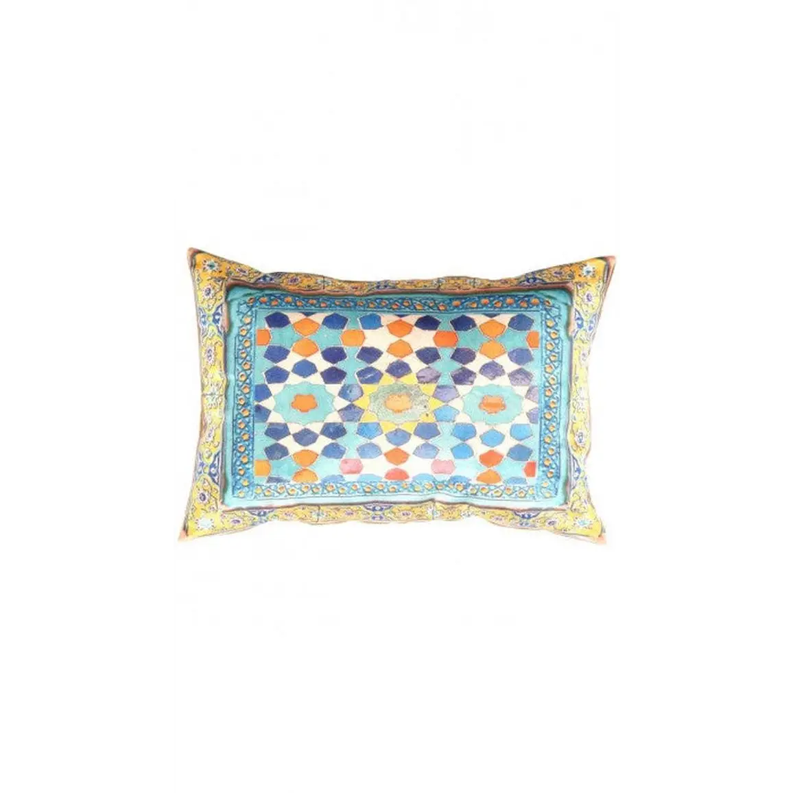Canvello Tile Design Velvet Pillow - 16’ X 24’ - light blue-gold / 16’’ X 24’’ - Canvello