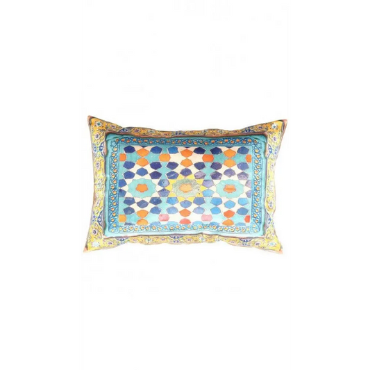 Canvello Tile Design Velvet Pillow - 16’ X 24’ - light blue-gold / 16’’ X 24’’ - Canvello