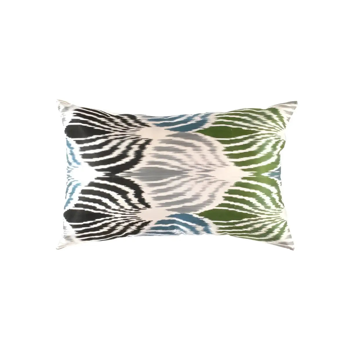 Canvello Turkish Grean Silk IKAT Pillow - 16’’ X 24’’ - Beige - Canvello