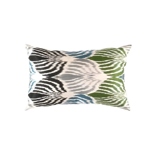 Canvello Turkish Grean Silk IKAT Pillow - 16’’ X 24’’ - Beige - Canvello